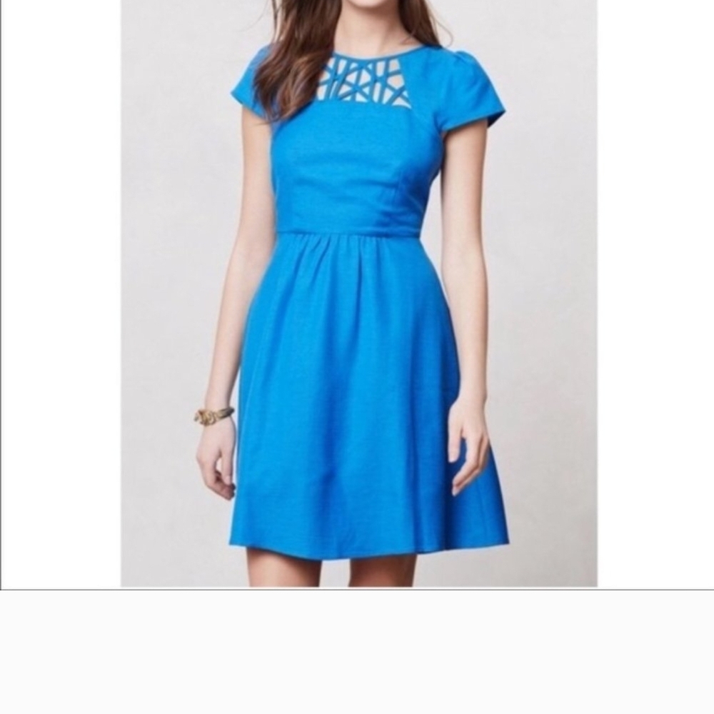 Maeve Blue Puff Sleeve Mini Dress